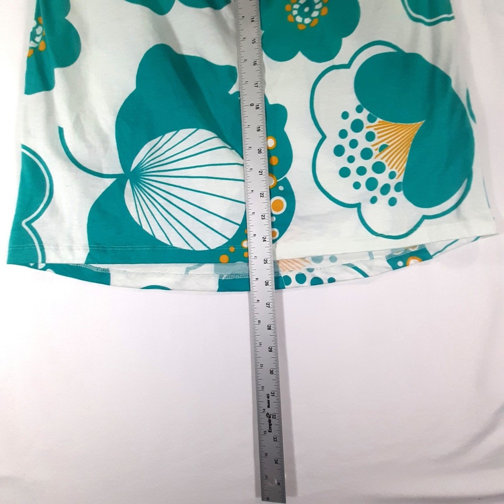 Retro Floral Cotton Mini Dress Teal White Orange Tie Strap Pockets Y2K Inspired - Picture 6 of 8